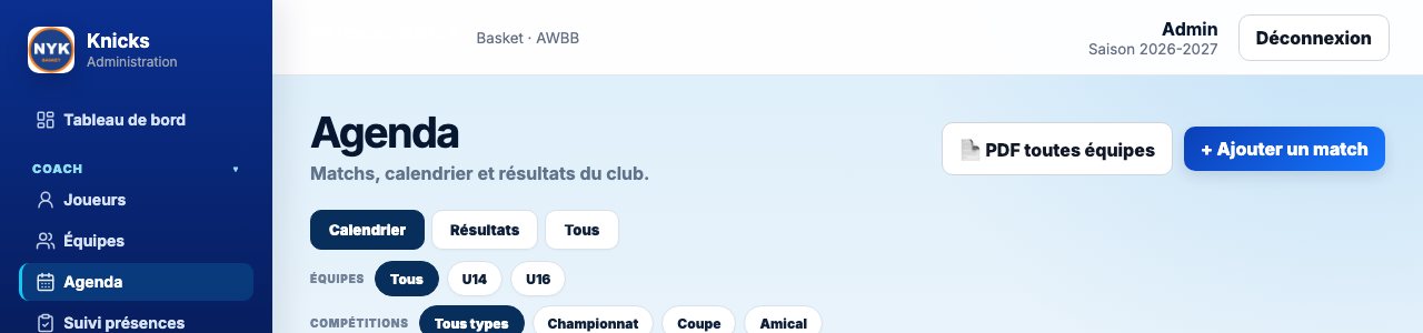 L’agenda des matchs dans l’administration